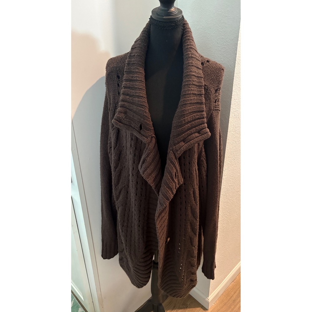 Vintage Old Navy Brown Cable Knit Wool Blend Cardigan Sweater Plus 3X Shawl Neck